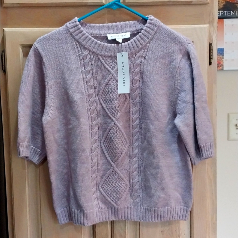 NWT Amour Vert  Jude Cable Knit Wool Sweater Purple Size Large